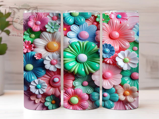 3D Bubble Floral Tumbler, Inflated Puff Wrap, 3D Floral Design, Sublimation Tumbler, 20oz Skinny Cup, Puffy Pattern, Seamless Drinkware Sublimation Lara' s Designs 