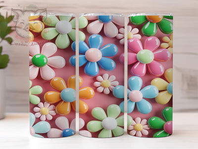 3D Bubble Floral Tumbler, Inflated Puff Wrap, 3D Floral Design, Sublimation Tumbler, 20oz Skinny Cup, Puffy Pattern, Seamless Drinkware Sublimation Lara' s Designs 