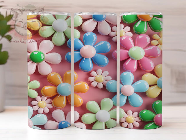 3D Bubble Floral Tumbler, Inflated Puff Wrap, 3D Floral Design, Sublimation Tumbler, 20oz Skinny Cup, Puffy Pattern, Seamless Drinkware Sublimation Lara' s Designs 