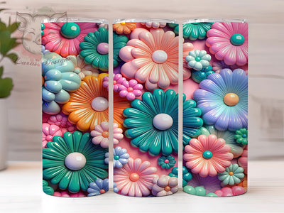3D Bubble Floral Tumbler, Inflated Puff Wrap, 3D Floral, Sublimation Tumbler, 20oz Skinny Cup, Puffy Pattern, Seamless Drinkware Sublimation Lara' s Designs 