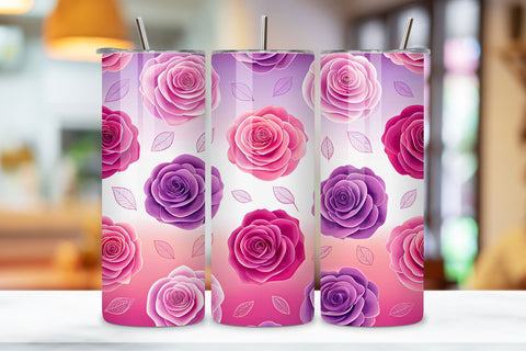 3D Bubblegum Rose Seamless Tumbler Wrap, Bright Pink and Purple Roses, seamless tumbler wrap, bubblegum rose design, bright floral wrap, pink purple roses, watercolor bubblegum design, 20oz skinny tumbler, tapered tumbler wrap Sublimation FloridPrintables 