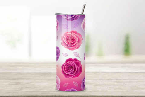 3D Bubblegum Rose Seamless Tumbler Wrap, Bright Pink and Purple Roses, seamless tumbler wrap, bubblegum rose design, bright floral wrap, pink purple roses, watercolor bubblegum design, 20oz skinny tumbler, tapered tumbler wrap Sublimation FloridPrintables 