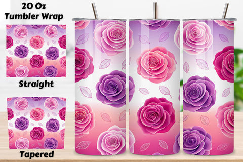 3D Bubblegum Rose Seamless Tumbler Wrap, Bright Pink and Purple Roses, seamless tumbler wrap, bubblegum rose design, bright floral wrap, pink purple roses, watercolor bubblegum design, 20oz skinny tumbler, tapered tumbler wrap Sublimation FloridPrintables 
