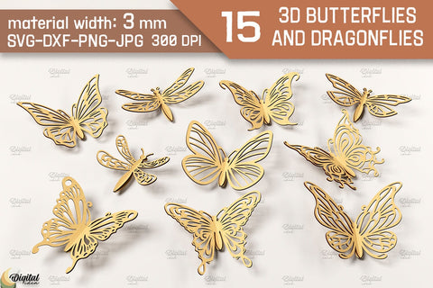 3D Butterflies And Dragonflies Laser Cut Bundle SVG Evgenyia Guschina 
