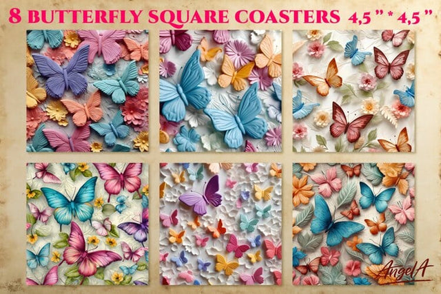 3d butterflies and flowers sublimation square coasters PNG Sublimation Angelina Semenova 