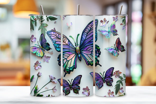3D Butterflies Floral Tumbler Wrap, Seamless Butterfly png Sublimation FloridPrintables 