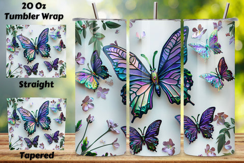 3D Butterflies Floral Tumbler Wrap, Seamless Butterfly png Sublimation FloridPrintables 