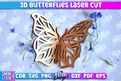 3D Butterflies Laser Cut | Summer Design | Decorative Butterflies | CNC File SVG The T Store Design 