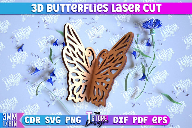 3D Butterflies Laser Cut | Summer Design | Decorative Butterflies | CNC File SVG The T Store Design 
