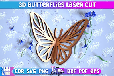 3D Butterflies Laser Cut | Summer Design | Decorative Butterflies | CNC File SVG The T Store Design 