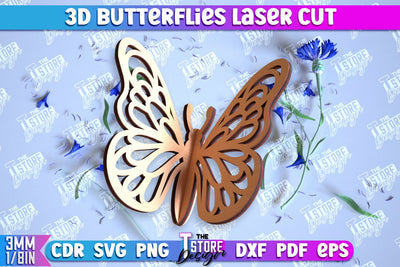 3D Butterflies Laser Cut | Summer Design | Decorative Butterflies | CNC File SVG The T Store Design 