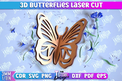 3D Butterflies Laser Cut | Summer Design | Decorative Butterflies | CNC File SVG The T Store Design 