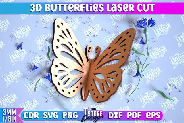 3D Butterflies Laser Cut | Summer Design | Decorative Butterflies | CNC File SVG The T Store Design 