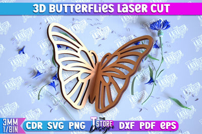 3D Butterflies Laser Cut | Summer Design | Decorative Butterflies | CNC File SVG The T Store Design 