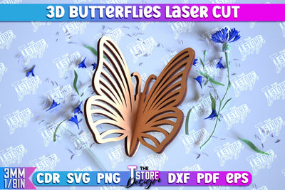 3D Butterflies Laser Cut | Summer Design | Decorative Butterflies | CNC File SVG The T Store Design 
