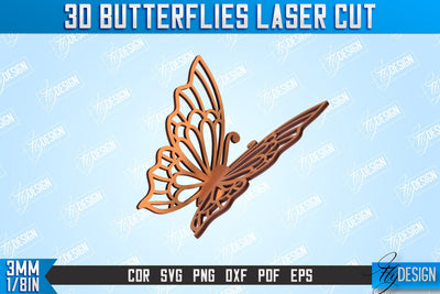 3D Butterflies | Summer Design | Decorative Butterflies | CNC File SVG Fly Design 