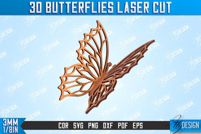 3D Butterflies | Summer Design | Decorative Butterflies | CNC File SVG Fly Design 