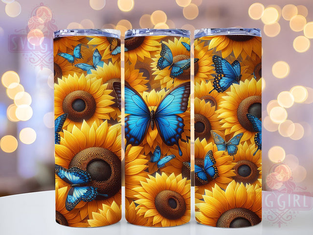 3D Butterflies Sunflower 20oz Floral Tumbler, Butterflies Tumbler, Sunflower Design, 20oz Sublimation Wrap, Floral Drinkware, Unique Tumblers, Nature Themed Gifts, Colorful Tumbler Design Sublimation SvggirlplusArt 