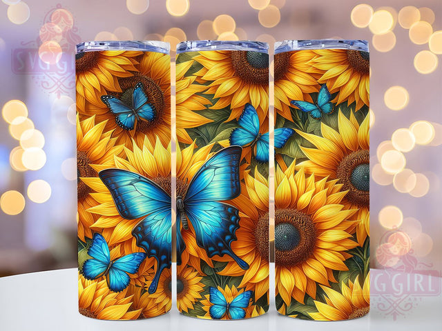 3D Butterflies Sunflower 20oz Floral Tumbler, Butterflies Tumbler, Sunflower Design, 20oz Sublimation Wrap, Floral Drinkware, Unique Tumblers, Nature Themed Gifts, Colorful Tumbler Design Sublimation SvggirlplusArt 