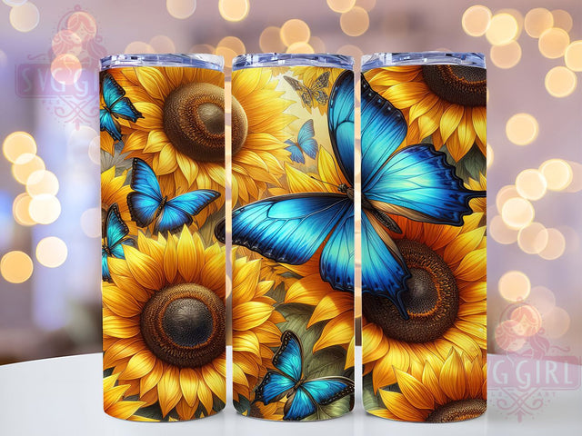 3D Butterflies Sunflower 20oz Floral Tumbler, Butterflies Tumbler, Sunflower Design, 20oz Sublimation Wrap, Floral Drinkware, Unique Tumblers, Nature Themed Gifts, Colorful Tumbler Design Sublimation SvggirlplusArt 