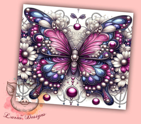 3D Butterfly 20 oz Skinny Tumbler Sublimation Design, Straight & Tapered Tumbler Png, 3D Floral Butterfly Tumbler Png, Digital Download PNG Sublimation Lara' s Designs 