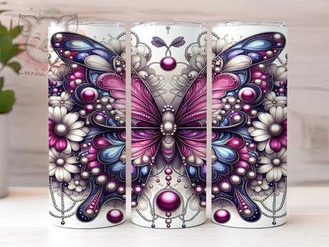 3D Butterfly 20 oz Skinny Tumbler Sublimation Design, Straight & Tapered Tumbler Png, 3D Floral Butterfly Tumbler Png, Digital Download PNG Sublimation Lara' s Designs 