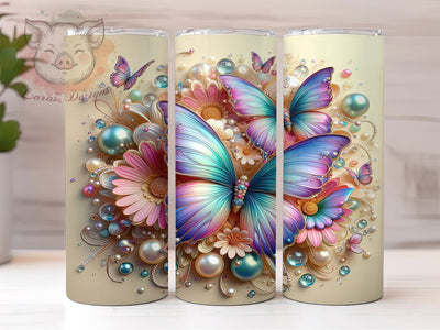 3D Butterfly 20 oz Skinny Tumbler Sublimation Design, Straight & Tapered Tumbler Png, 3D Floral Butterfly Tumbler Png, Digital Download PNG Sublimation Lara' s Designs 