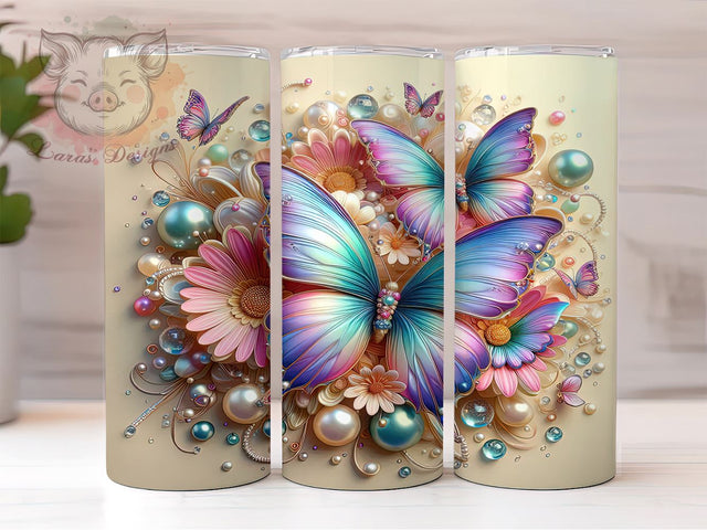 3D Butterfly 20 oz Skinny Tumbler Sublimation Design, Straight & Tapered Tumbler Png, 3D Floral Butterfly Tumbler Png, Digital Download PNG Sublimation Lara' s Designs 