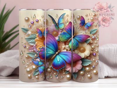 3D Butterfly 20 oz Skinny Tumbler Sublimation Design, Straight & Tapered Tumbler Png, 3D Floral Butterfly Tumbler Png, Digital Download PNG Sublimation Li Zamperini 