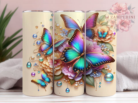 3D Butterfly 20 oz Skinny Tumbler Sublimation Design, Straight & Tapered Tumbler Png, 3D Floral Butterfly Tumbler Png, Digital Download PNG Sublimation Li Zamperini 
