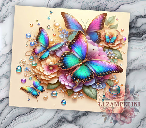 3D Butterfly 20 oz Skinny Tumbler Sublimation Design, Straight & Tapered Tumbler Png, 3D Floral Butterfly Tumbler Png, Digital Download PNG Sublimation Li Zamperini 