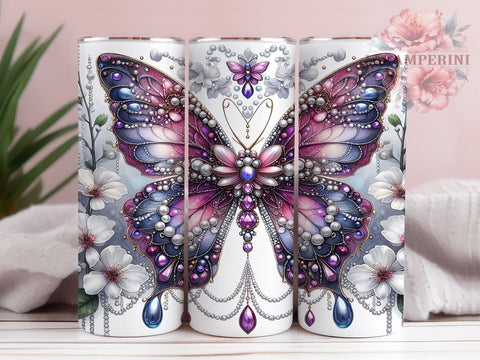 3D Butterfly 20 oz Skinny Tumbler Sublimation Design, Straight & Tapered Tumbler Png, 3D Floral Butterfly Tumbler Png, Digital Download PNG Sublimation Li Zamperini 