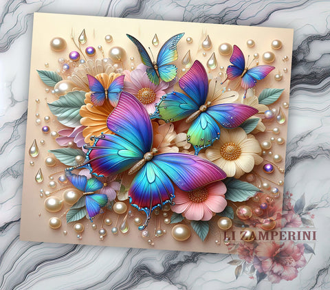 3D Butterfly 20 oz Skinny Tumbler Sublimation Design, Straight & Tapered Tumbler Png, 3D Floral Butterfly Tumbler Png, Digital Download PNG Sublimation Li Zamperini 