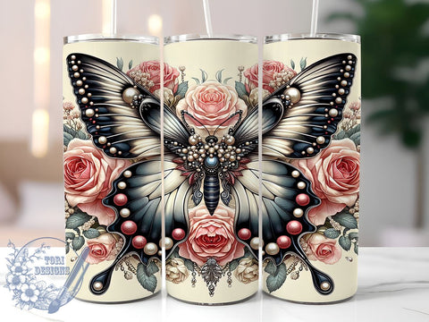 3D Butterfly 20oz Skinny Tumbler PNG, Flower Butterfly Tumbler Sublimation Wrap, Straight & Tapered Tumbler Wrap, Instant Digital Download Sublimation ToriDesigns 