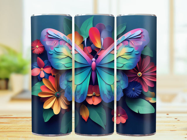 3D Butterfly 20oz Skinny Tumbler Wrap Sublimation Design. Sublimation CosmosFineArt 