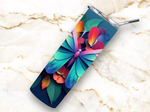 3D Butterfly 20oz Skinny Tumbler Wrap Sublimation Design. Sublimation CosmosFineArt 