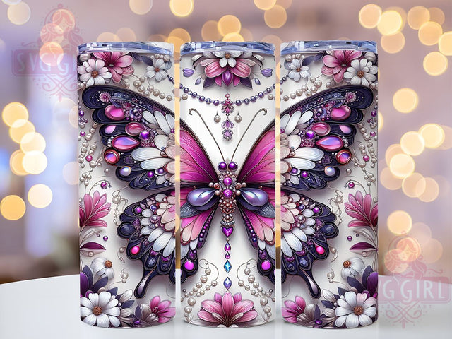 3D Butterfly 20oz Tumbler Wrap Sublimation Design, Straight Tapered Tumbler Wrap, Flowers Butterfly Tumbler Png, Instant Digital Download Sublimation SvggirlplusArt 
