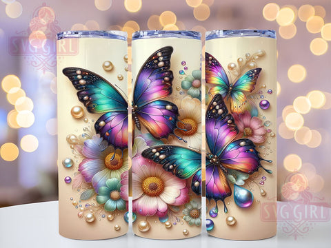 3D Butterfly 20oz Tumbler Wrap Sublimation Design, Straight Tapered Tumbler Wrap, Flowers Butterfly Tumbler Png, Instant Digital Download Sublimation SvggirlplusArt 