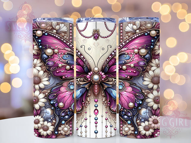 3D Butterfly 20oz Tumbler Wrap Sublimation Design, Straight Tapered Tumbler Wrap, Flowers Butterfly Tumbler Png, Instant Digital Download Sublimation SvggirlplusArt 
