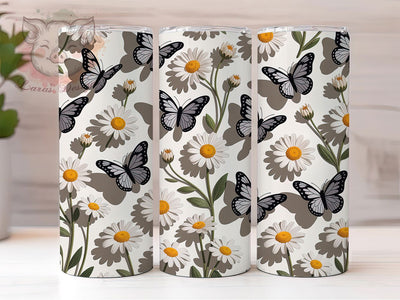 3D Butterfly Black Floral 20oz Tumbler, Black Floral Design, Elegant Butterfly Sublimation, 20oz Tumbler PNG Wrap, Dark Flower Cup Wrap, Artistic Sublimation Design, Digital Butterfly Floral Wrap Sublimation Lara' s Designs 