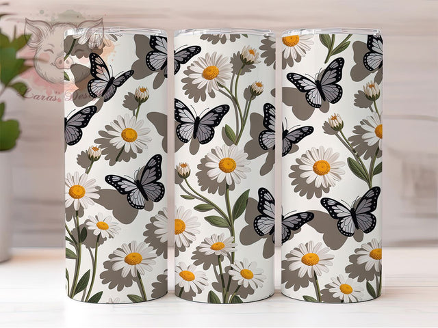 3D Butterfly Black Floral 20oz Tumbler, Black Floral Design, Elegant Butterfly Sublimation, 20oz Tumbler PNG Wrap, Dark Flower Cup Wrap, Artistic Sublimation Design, Digital Butterfly Floral Wrap Sublimation Lara' s Designs 