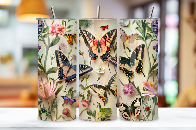 3D Butterfly Bloom Tumbler Wrap, Seamless Butterfly png Sublimation FloridPrintables 