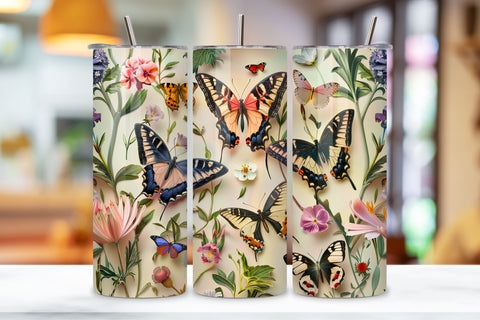 3D Butterfly Bloom Tumbler Wrap, Seamless Butterfly png Sublimation FloridPrintables 