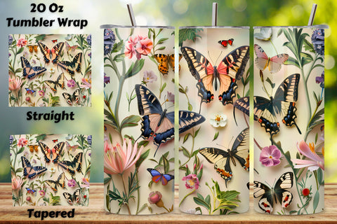 3D Butterfly Bloom Tumbler Wrap, Seamless Butterfly png Sublimation FloridPrintables 