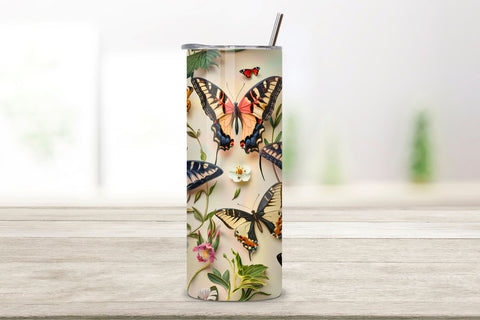 3D Butterfly Bloom Tumbler Wrap, Seamless Butterfly png Sublimation FloridPrintables 