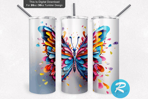 3D Butterfly Colorful 20 Oz Tumbler Sublimation Regulrcrative 