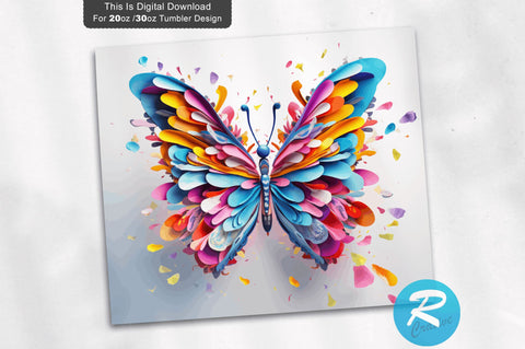 3D Butterfly Colorful 20 Oz Tumbler Sublimation Regulrcrative 