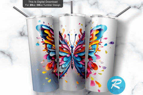 3D Butterfly Colorful 20 Oz Tumbler Sublimation Regulrcrative 