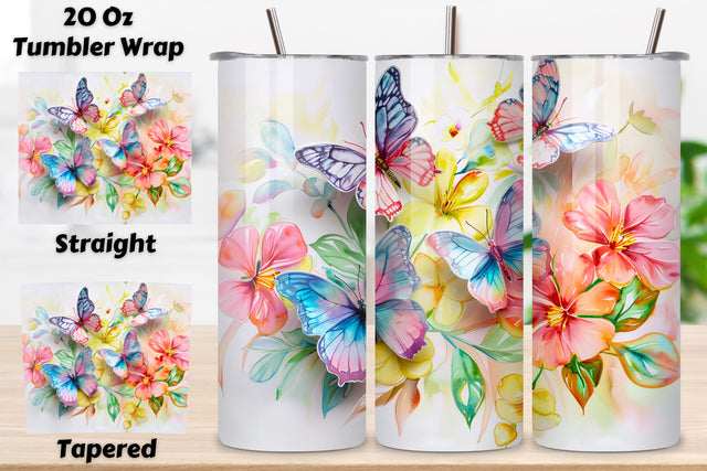 3D Butterfly Fantasy Tumbler Wrap | Seamless Butterfly Bloom Sublimation FloridPrintables 