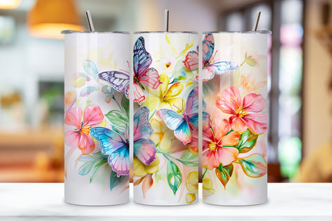 3D Butterfly Fantasy Tumbler Wrap | Seamless Butterfly Bloom Sublimation FloridPrintables 